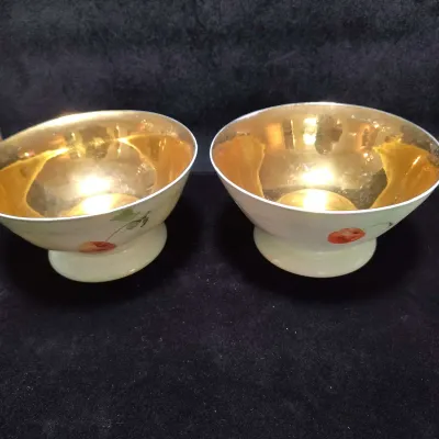 Pair of Antique Thomas Sèvres Bavaria Hand-Painted Porcelain Footed Cups – Radiant Gold-Washed Inter