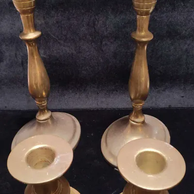 Lot of 4 Vintage & Antique Solid Brass Candlesticks — Combined Set