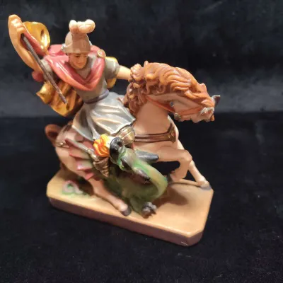 Lise Woodcarvings Val Gardena Saint George & Dragon Figurine - 5.5" H