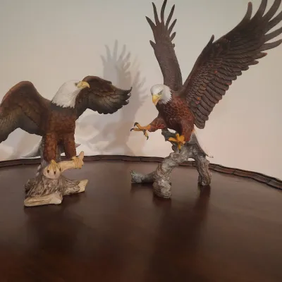 Pair of Fine Porcelain Bald Eagle Sculptures: Franklin Mint "American Majesty" & Maruri Eagle