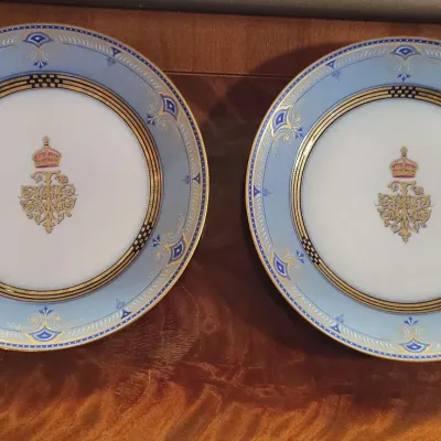 Authentic 1856 Sèvres Porcelain Plates - Crown Prince Frederick of Prussia Royal Monogram (Pair)