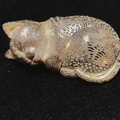 Vintage Christofle France "Lumière d'Argent" Silver-Plated Sleeping Kitten Figurine