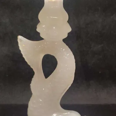Antique 19th C. Boston & Sandwich Clam Broth Glass Dolphin Candlestick