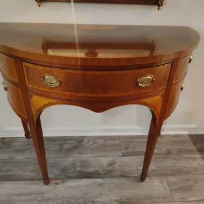 Baker Furniture Federal Style Inlaid Mahogany & Satinwood Demilune Cabinet