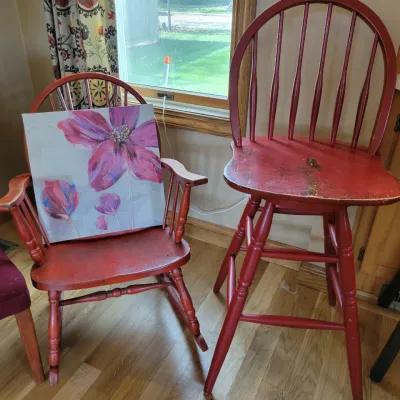 Sale Photo Thumbnail #57: Red wooden chairs 