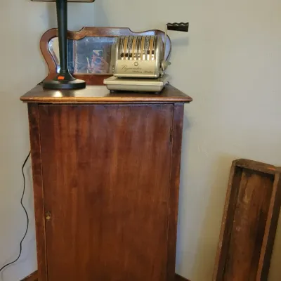 Sale Photo Thumbnail #6: Paymaster Ribbon Writer  and an antique single door wooden cabinet
