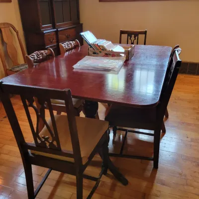 Sale Photo Thumbnail #22: Duncan Phyfe Dining Table (As Is) and mismatched chairs
