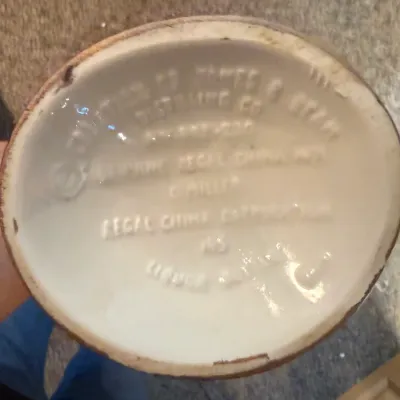 Sale Photo Thumbnail #13: Underside maker's mark of a vintage Regal China liquor decanter for James B. Beam Distilling Co.