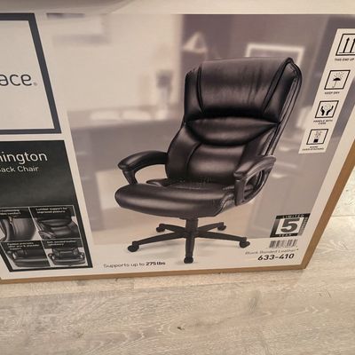 Sale Photo Thumbnail #20: Box for a Realspace Fennington High-Back Chair in black bonded leather.