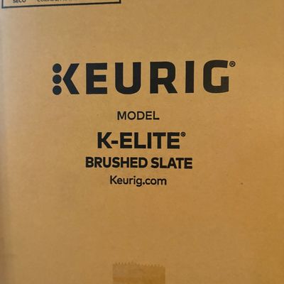 Sale Photo Thumbnail #9: Keurig K-Elite single-serve coffee maker in Brushed Slate, boxed in original shipping container.