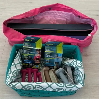 Exercise Lot - 1,2, And 3 Pound Dumbbells, Ignite Resistance Bands, Yoga Mat, And Foam Pad