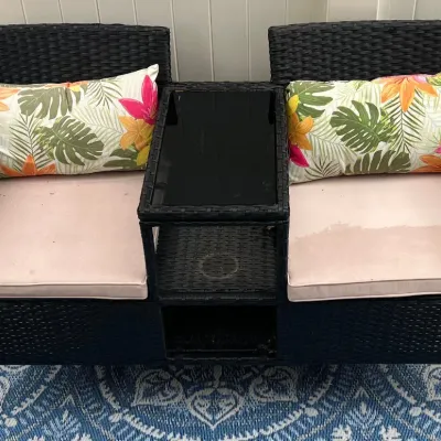 Devoko Outdoor Patio Love Seat With Tempered Glass Center