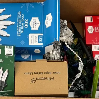 
Box Of Christmas Light Strands - 300 Cool White, 50 Warm White, 100 Clear, Multi Color Set