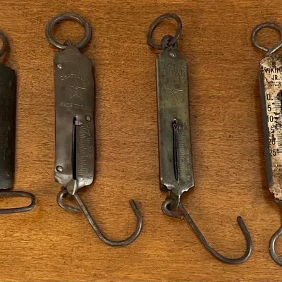 (4) Antique 25 Pound Spring Pocket Balance Scales - Viking Jr., S&W Co., Chatillon, And LF & C