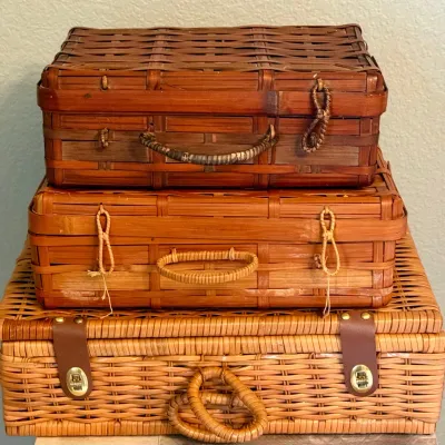 (3) Stacking Wicker Lidded Square Baskets