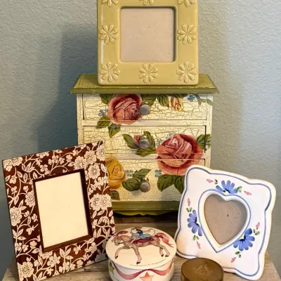 Villeroy & Boch Circus Lidded Jar, (3) Picture Frames, And 3 Drawer Cabinet