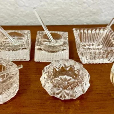 
(8) Assorted Vintage Salt Cellars With (6) Glass Spoons