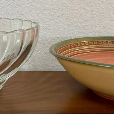Gerry Childs Studio Pottery Bowl And Clear Glass Swirl Bowl