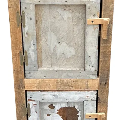 
Vintage Hand Made Reclaimed Wood 2 Door Cabinet With Metal Top