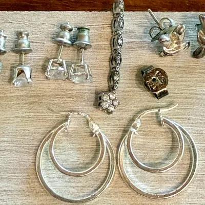 
Collection Of Sterling Silver And Rhinestone Earrings - Weight - 9.25 Grams