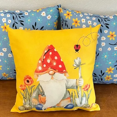 
(3) Outdoor Pillows - Floral And Gnome