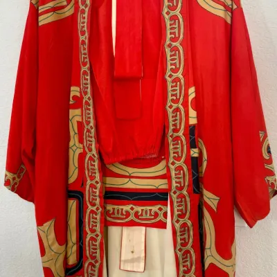 
Vintage 100 Percent Silk Made In Japan Kimono Jacket And Pants Size Medium With Sash