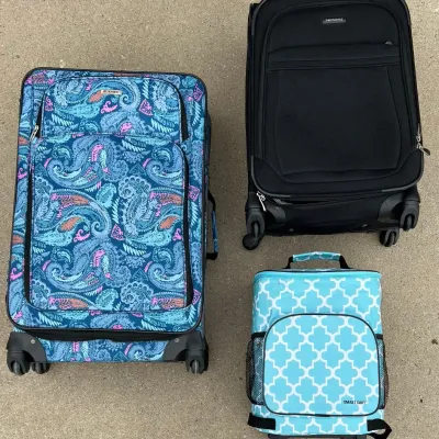 
(3) Suit Cases - Tag Ridgefield Blue, Samsonite, And Smart Safe Cart