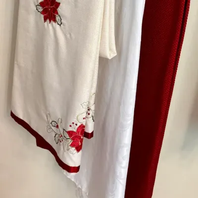(3) Holiday Table Clothes - Red, White, Poinsette
