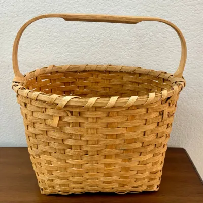 Gibson Hand Woven Splint Wood Gathering Basket With Carved Wood Handle
