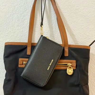 
Michael Kors Material And Faux Leather Strap Bag, Michael Kors Leather Zip Wallet