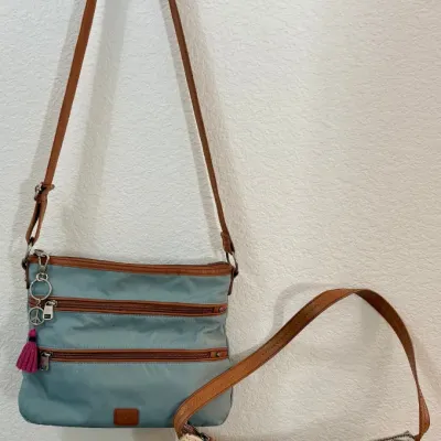 (2) The Sack Ladies Hand Bags - Blue And Tan Leather