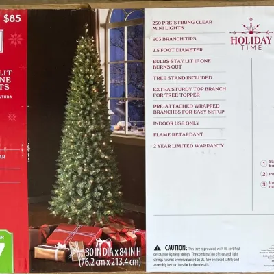 Holiday Time 7 Foot Pre-lit Brinkley Pine Christmas Tree With Clear Lights With Box