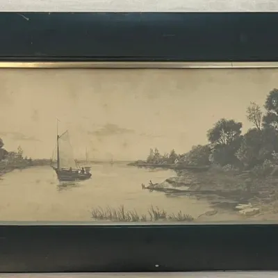 Antique George William Bohde Framed Print In Glass Front Frame
