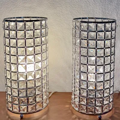 Pair Of Round Crystal Table Lamps