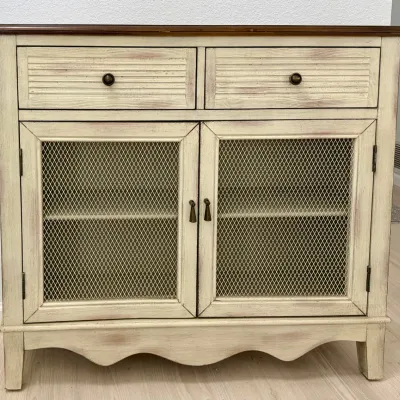 Faux Wood And Metal Mesh Door 2 Drawer Side Cabinet Model BP-LMBCSL