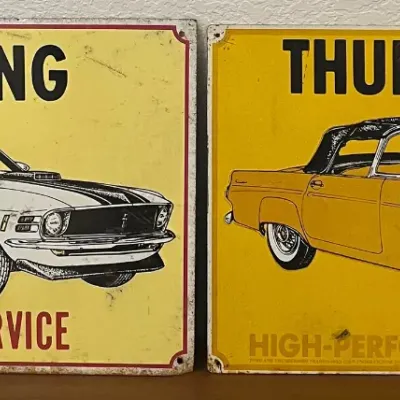 (2) Metal Signs Mustang And Thunderbird