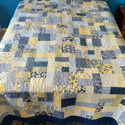 
90" X 104" Laura Rabinoff Yellow Brick Road " Elton And The Munchkins" Machine Stitched Quilt Cheyenne