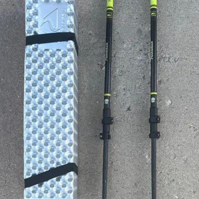 REI Powerlock Adjustable Trek Poles With An Ozark Trail Foam Sleeping Bag Mat