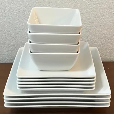 
Set Of 4 World Market White Plates, Side Plates, And Bowls