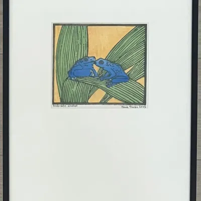 
Frank Trueba 2003 Hand Printed Wood Block In Frame " Dendrobates Zureus"