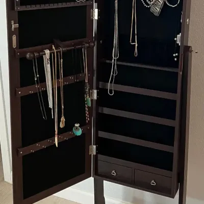 Songmics Mirrored Upright Jewelry Box With Contents - Costume Jewelry, Gold Silver Tone, Necklaces, Bracelets