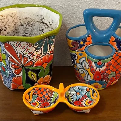 Made In Mexico Talavera Pottery Planters And Divided Dish