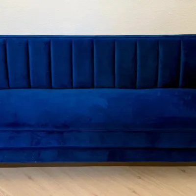 2021 First Flames SDN Navy Blue Tufted Velvet Couch With Wood Legs
