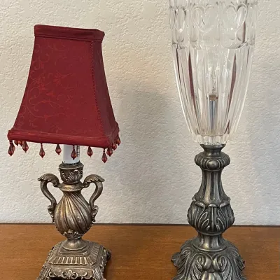 (2) Miniature Table Lamps With Cast Metal Bases (1) With Heart Shade