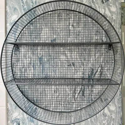 
Round Silver Metal Mesh 2 Shelf Bathroom Wall Caddy