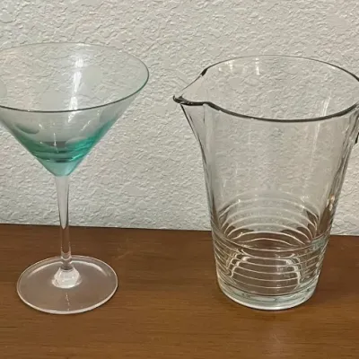 
(3) Marquis By Waterford Polka Dot Martini Glasses With Ikea Glass Pitcher By Henrik Pereutz