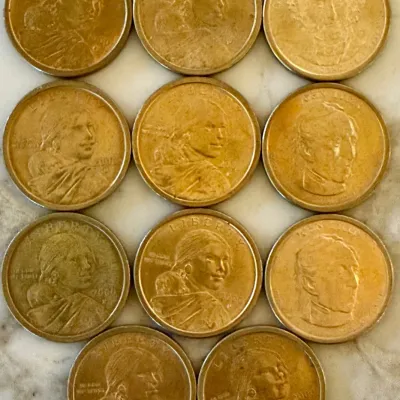 2000 Gold Tone One Dollar Coins Presidents And P & D Sacagawea Golden Dollar