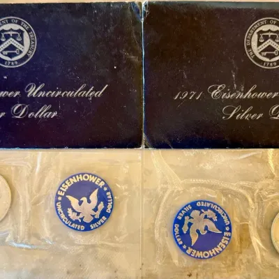 (2) 1971 Eisenhower 40 Percent Silver Dollar Coins In Original Packaging