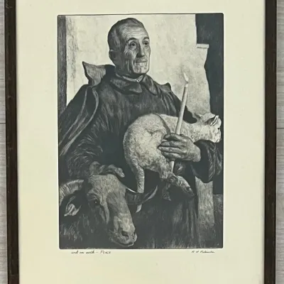 
Reinhold H. Palenske " And On Earth-peace" Vintage Framed Etching Print