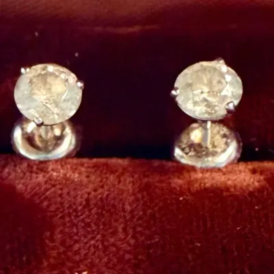 
14k White Gold And Clear Sapphire Post Earrings
